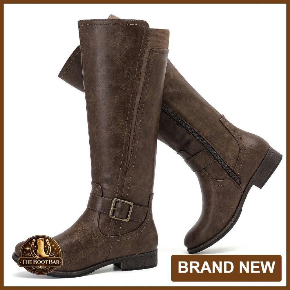 Knee High Platform Boots Wide Calf Flat Tall Boots Women's Fall Winter